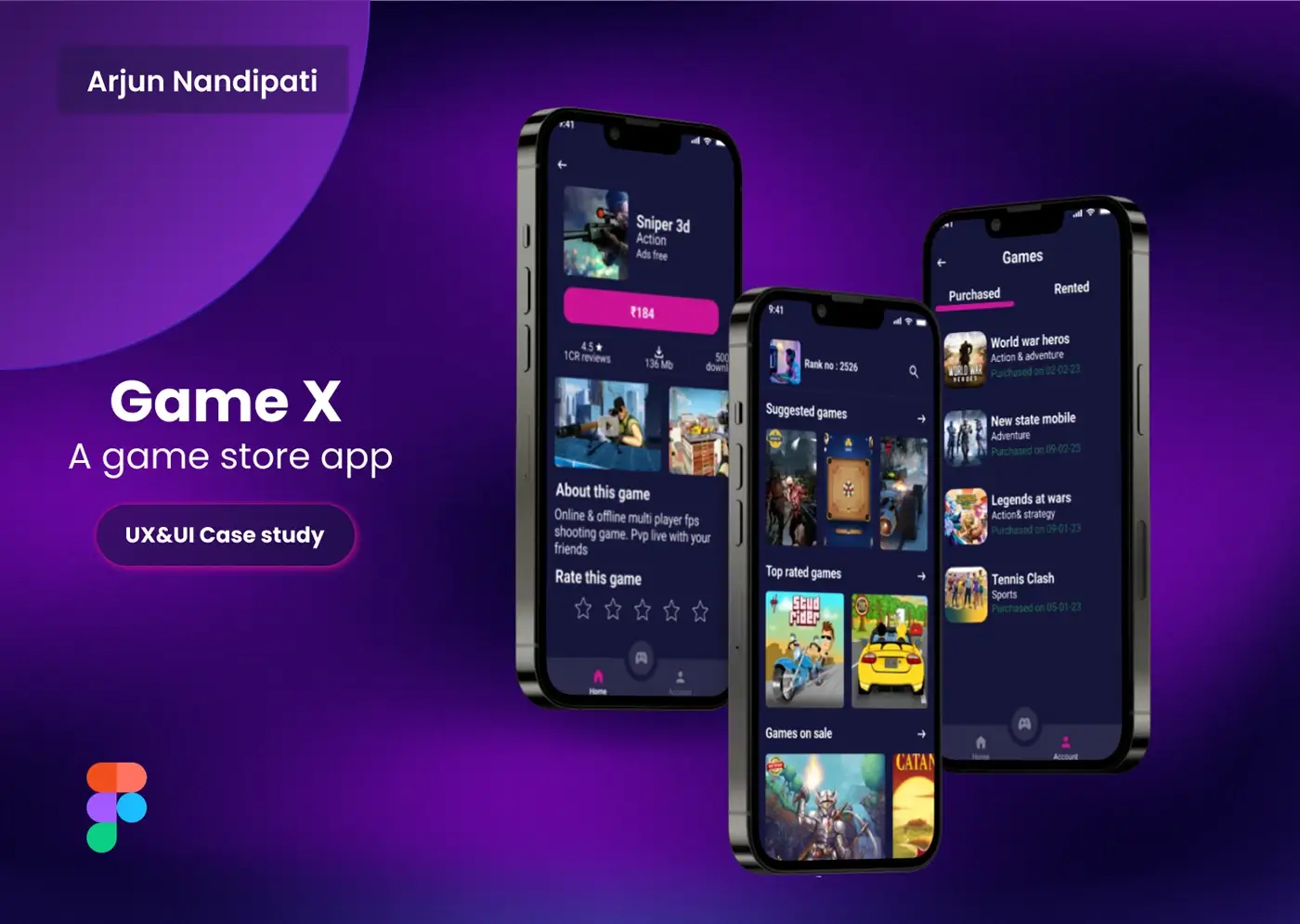 Game X gaming platform UI case study by Arjun Nandipati